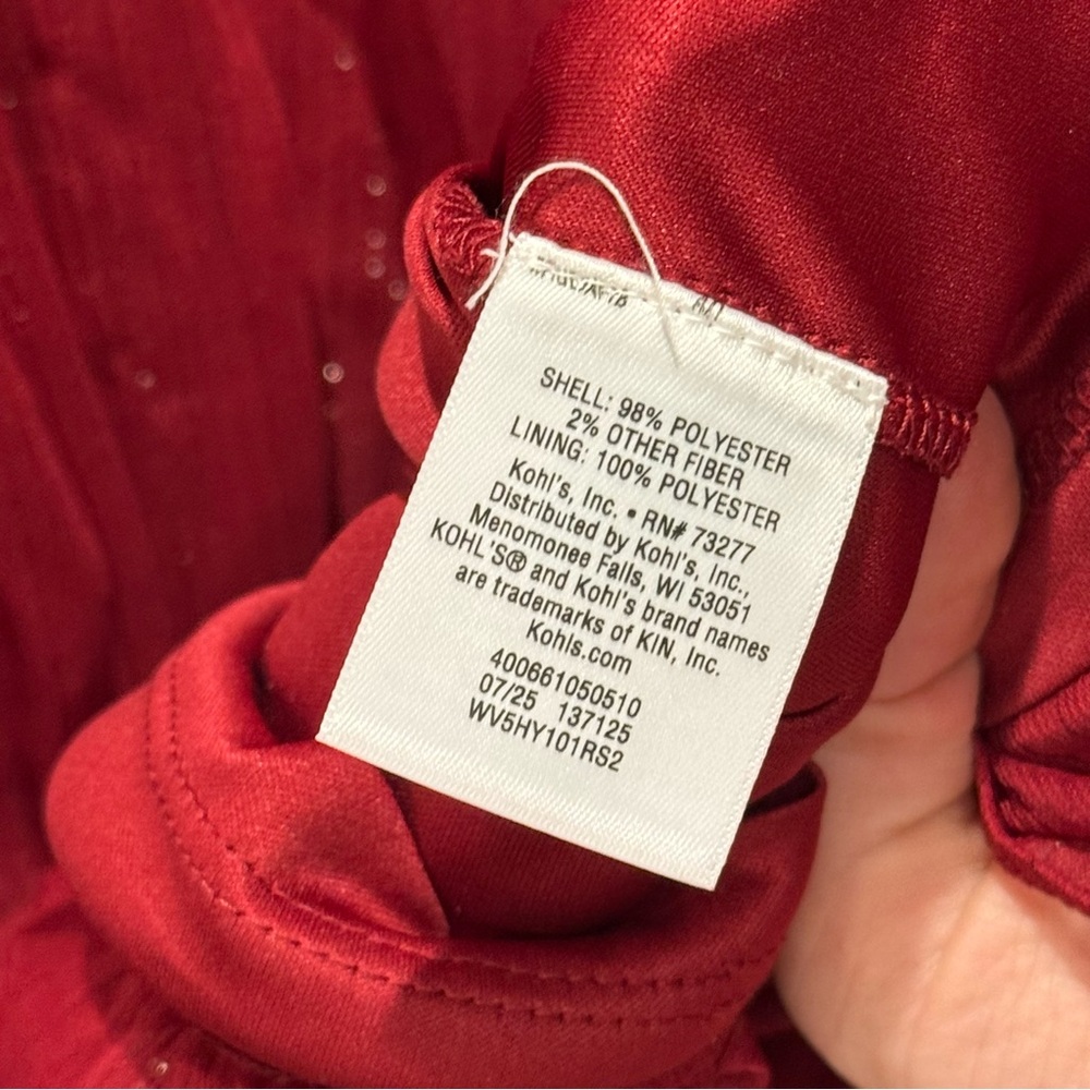 NEW Sz Large Simply Vera Deep Red Long Sleeve Dress Sheer Tiered Bow Feminine - Picture 10 of 12